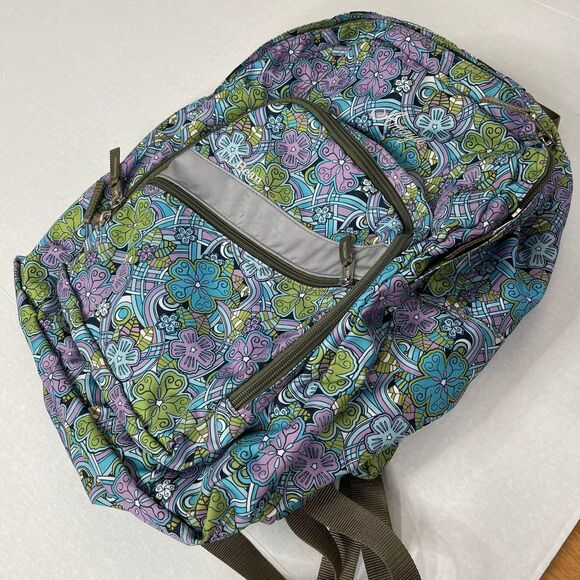 LL Bean Blue Green Purple Floral 70s Design Personalized Backpack Amaya - Picture 1 of 12